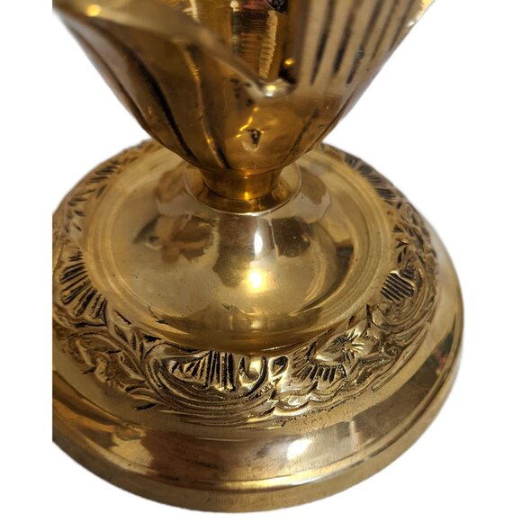 Vintage Solid Brass Candle Holder Ornate Floral Polished Collectible Decor - Picture 3 of 5